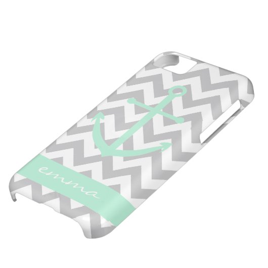 Grey and White Chevron Mint Anchor Monogram Case (Bottom)