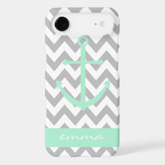 Grey and White Chevron Mint Anchor Monogram Case For iPhone 5C (Back)