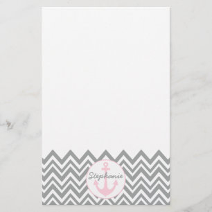 Grey and White Chevron with Pastel Pink Nautical Stationery