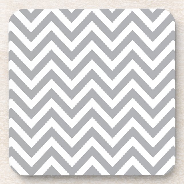 Grey and White Chevron  Zigzag Pattern Beverage Coaster (Front)