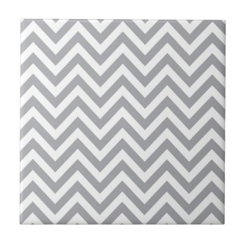 Grey And White Chevron  Zigzag Pattern Ceramic Tile by ZigZag_ at Zazzle