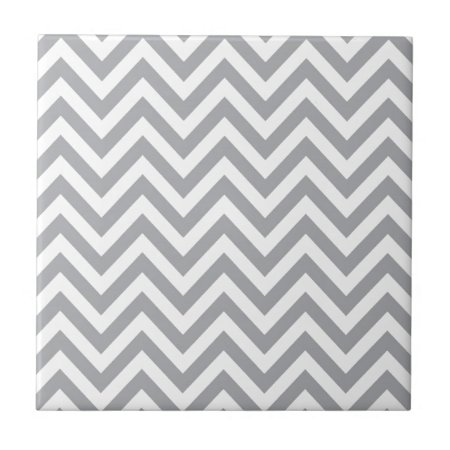 Grey And White Chevron  Zigzag Pattern Ceramic Tile
