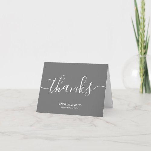 Grey and White Contemporary Elegant Font Wedding Thank You Card
