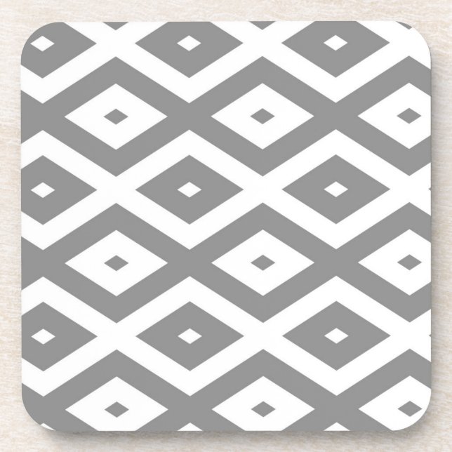 Grey and white diamond pattern beverage coaster (Front)