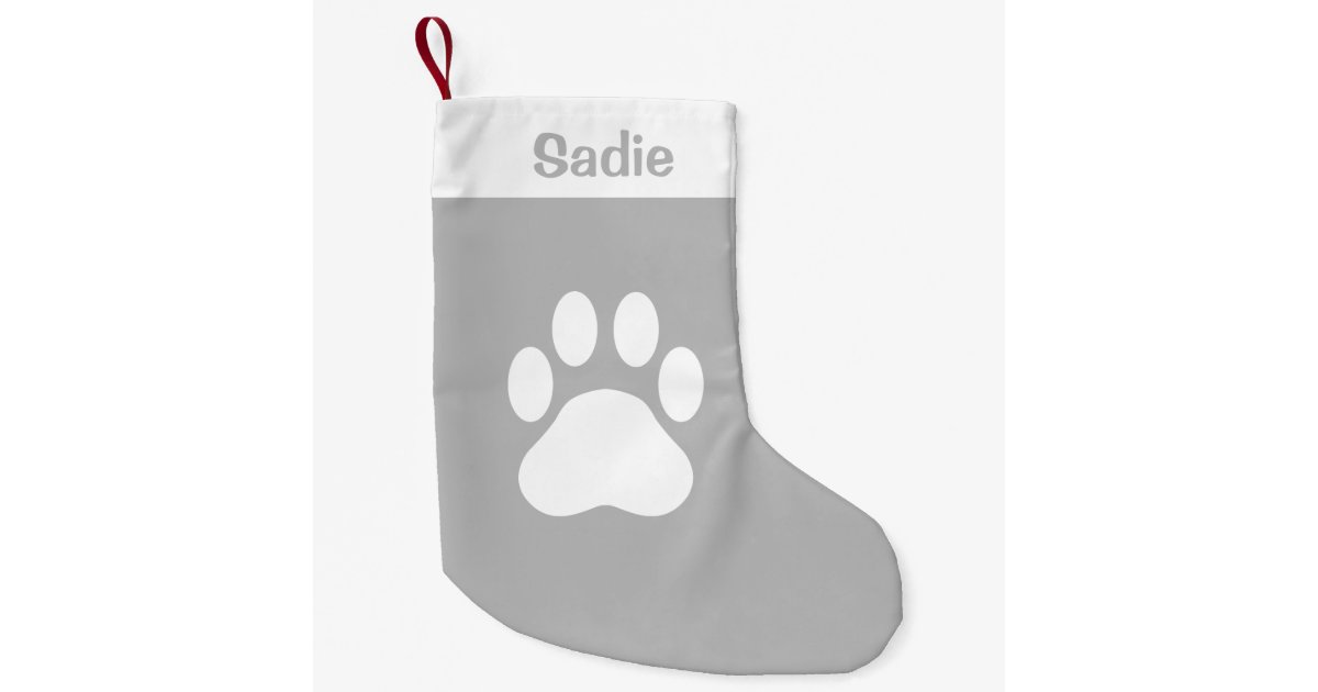 Grey And White Dog Paw Silhouette With Custom Name Small