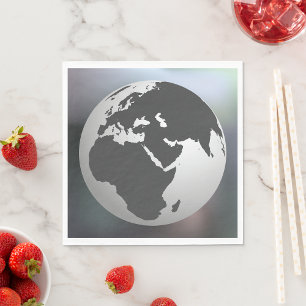 Grey and White Earth Globe Map Napkins