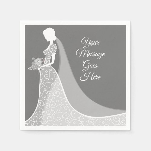 Grey and White Elegant Lace Gown Bridal Shower Napkins