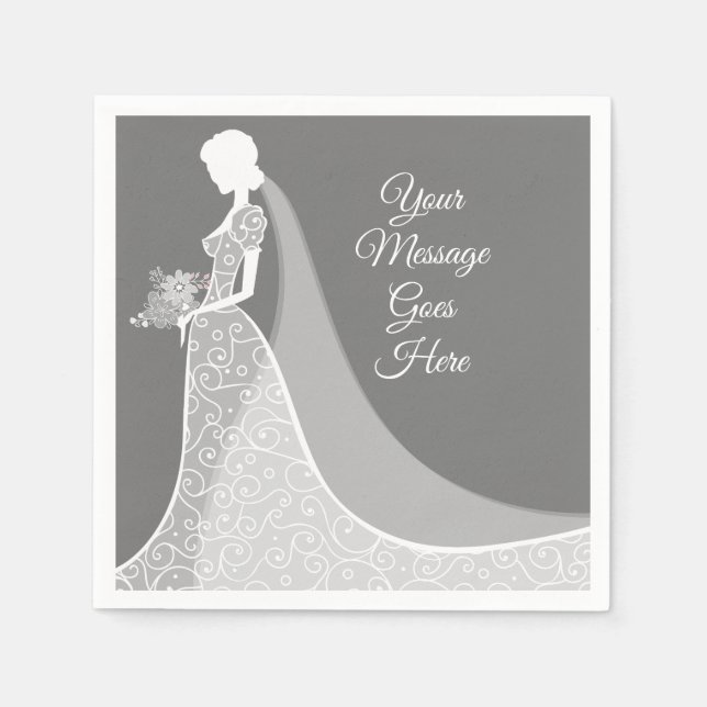 Grey and White Elegant Lace Gown Bridal Shower Napkins (Front)