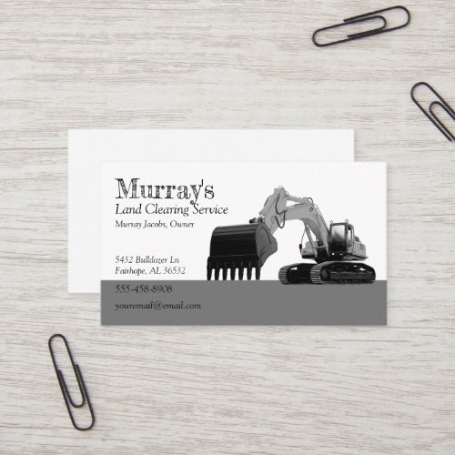 Grey and White Excavator Land Clearing Business Card