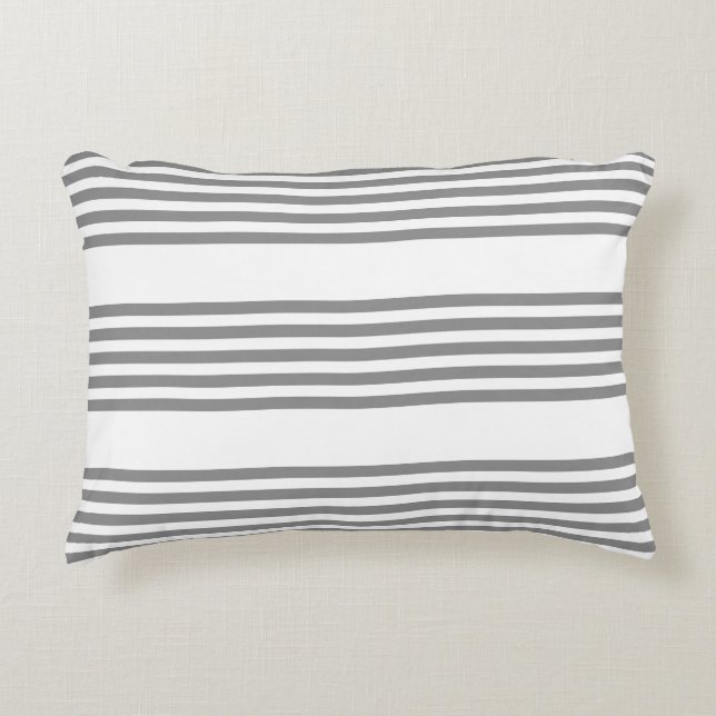 Grey and white five stripes pattern accent pillow (Front)