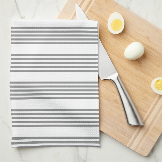 Grey and white five stripes pattern kitchen towel (Quarter Fold)