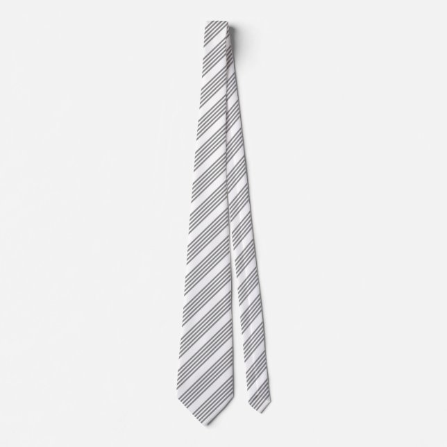 Grey and white five stripes pattern neck tie (Front)