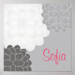 Grey And White Floral Nursery Wall Print at Zazzle