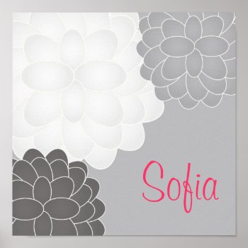 Grey And White Floral Nursery Wall Print by bellababydesigns at Zazzle