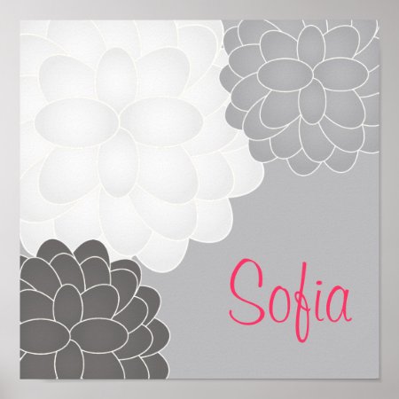 Grey And White Floral Nursery Wall Print