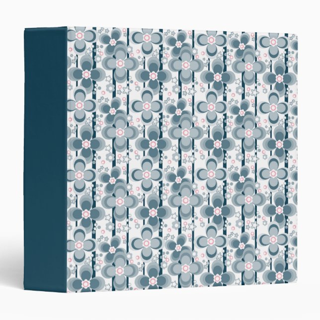 Grey and white floral pattern  gray 3 ring binder (Front/Spine)