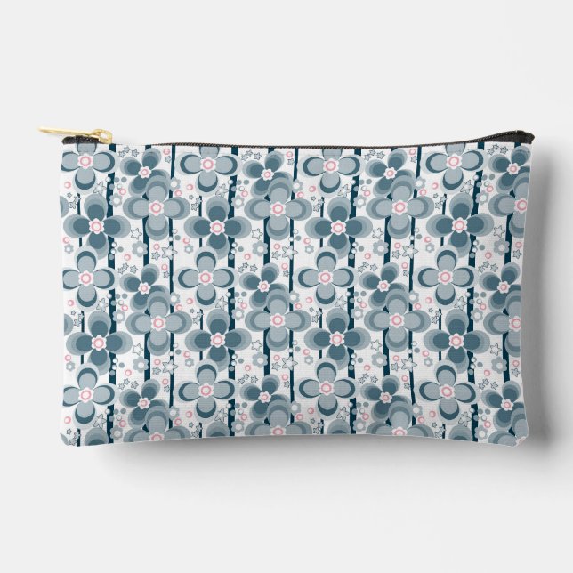 Grey and white floral pattern  gray accessory pouch (Front)