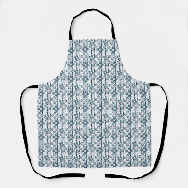 Grey and white floral pattern  gray apron (Front)