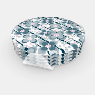 Grey and white floral pattern  gray coaster set