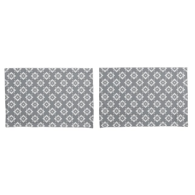 Grey and white floral pattern reversible pillow case (Front-Set)