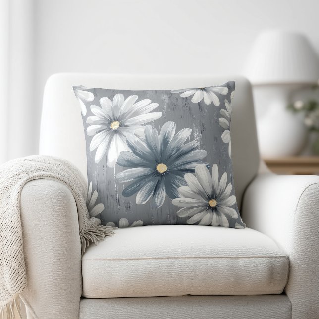 Grey and White Floral Throw Pillow (Creator Uploaded)