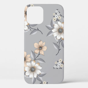 grey and white flower Pattern on grey backgroundde iPhone 12 Case