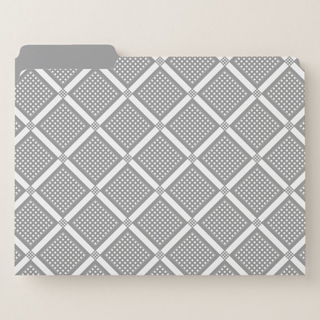 Grey and white geometric checkered pattern file folder (Front Left)