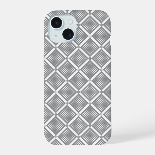 Grey and white geometric checkered pattern iphone case (Back)