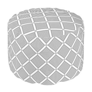 Grey and white geometric checkered pattern pouf
