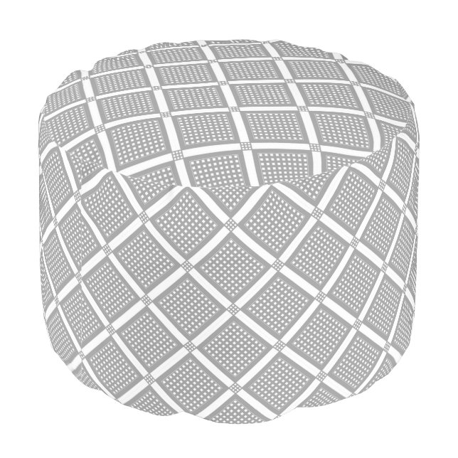 Grey and white geometric checkered pattern pouf (Angled Back)