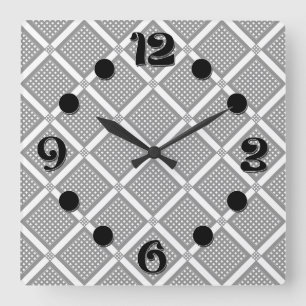 Grey and white geometric checkered pattern square wall clock