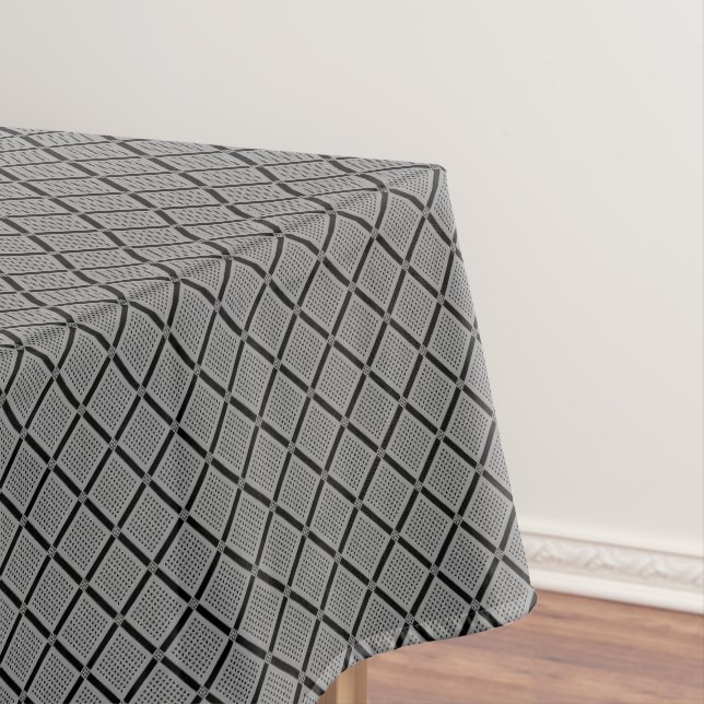 Grey and white geometric checkered pattern tablecloth (In Situ)