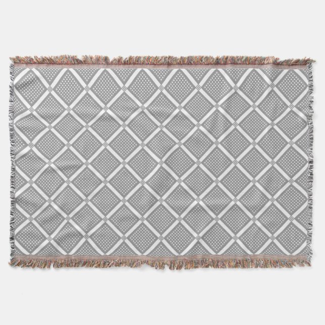 Grey and white geometric checkered pattern throw blanket (Front)