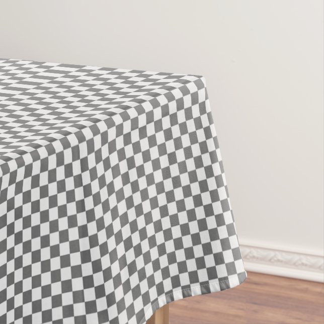 Grey And White Gingham Checkered Tablecloth (In Situ)