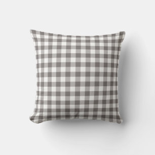 Grey and White Gingham Pattern Checkered Outdoor Pillow