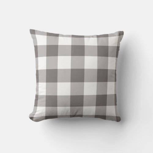 Grey and White Gingham Pattern Checkered Outdoor Pillow