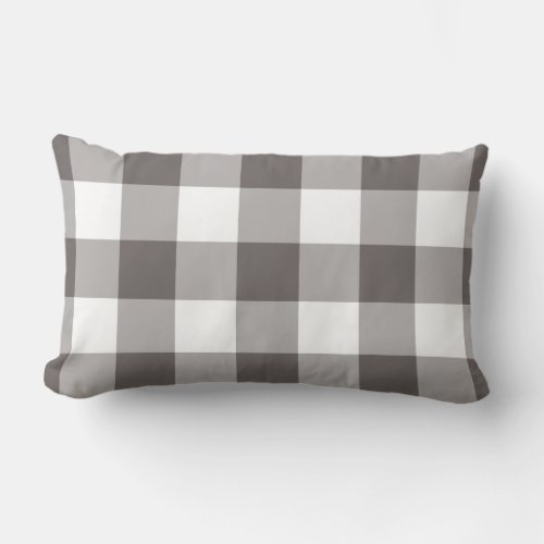 Grey and White Gingham Pattern Lumbar Pillow
