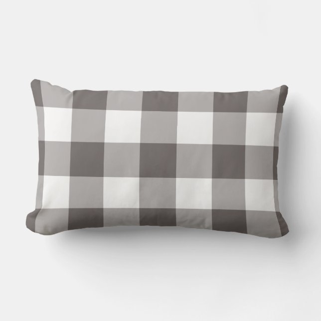 Grey and White Gingham Pattern Lumbar Pillow (Front)