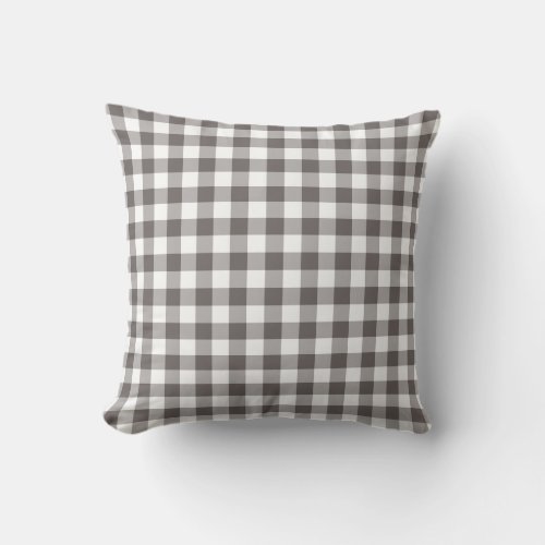 Grey and White Gingham Pattern Throw Pillow