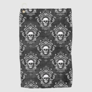 Grey and White Gothic Skull Golf Towel