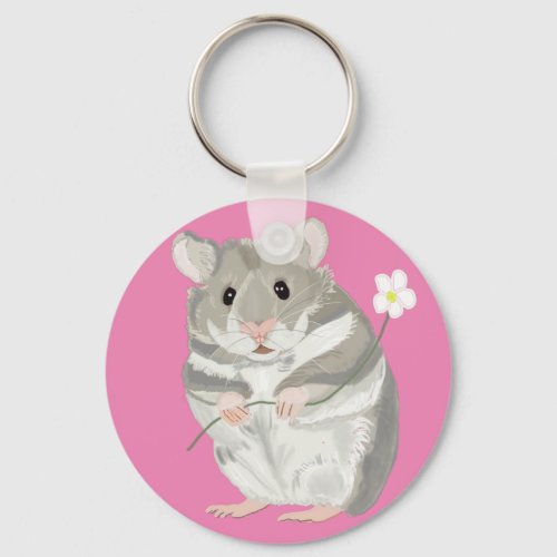 Grey and White Hamster Keychain