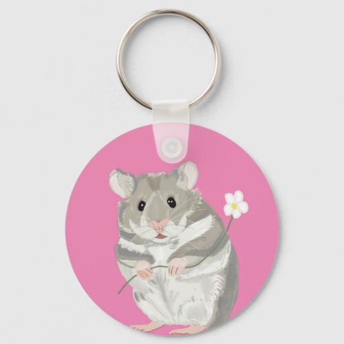Grey and White Hamster  Keychain
