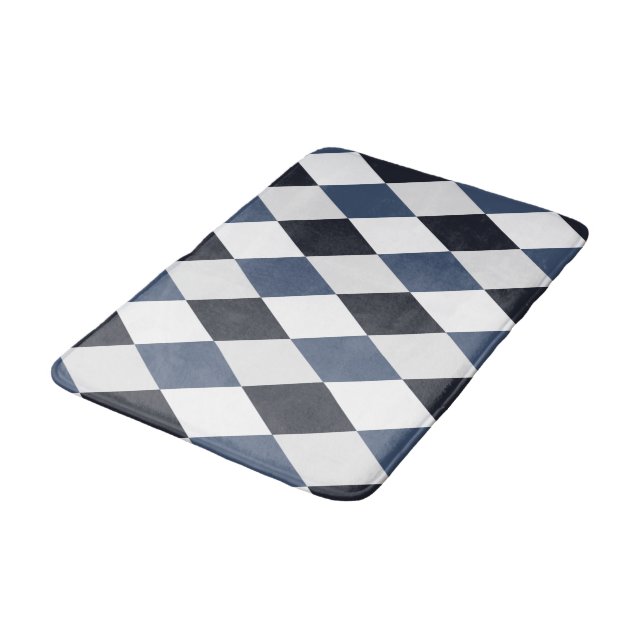 Grey and White Harlequin Diamond Pattern Bath Mat (Angled)