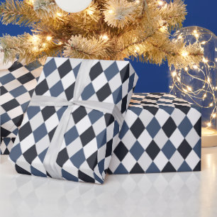 Grey and White Harlequin Diamond Pattern Wrapping Paper