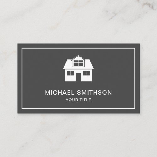 Grey and White Home Icon Real Estate Agent Business Card