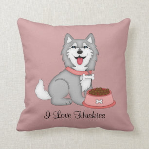 Grey and White Husky (Girl) Throw Pillow