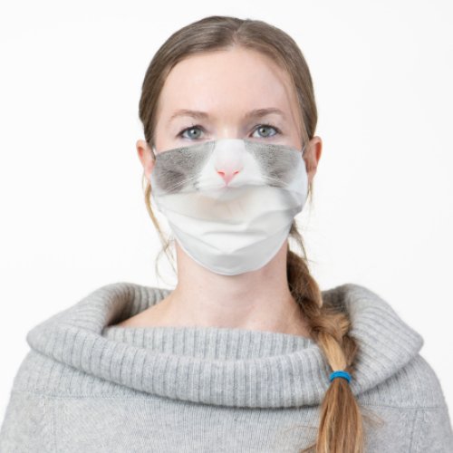 Grey and White Kitty Cat Adult Cloth Face Mask