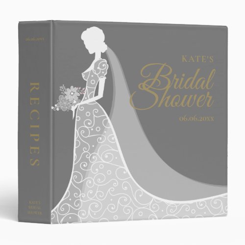 Grey and White Lace Gown Bridal Shower 3 Ring Binder