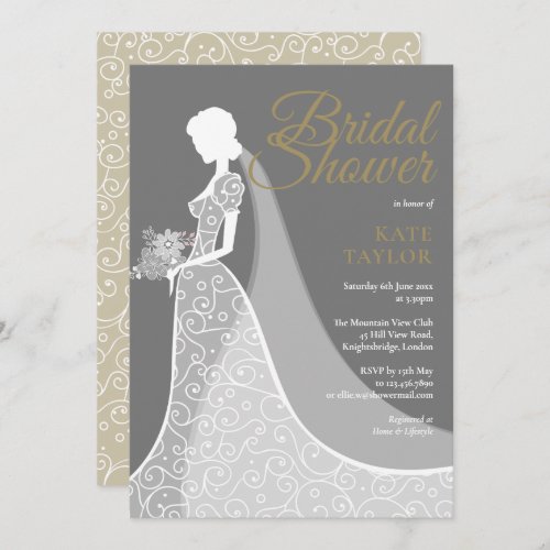 Grey and White Lace Gown Bridal Shower Invitation