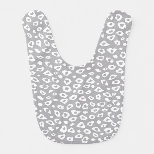 Grey and White Leopard Print Baby Bib